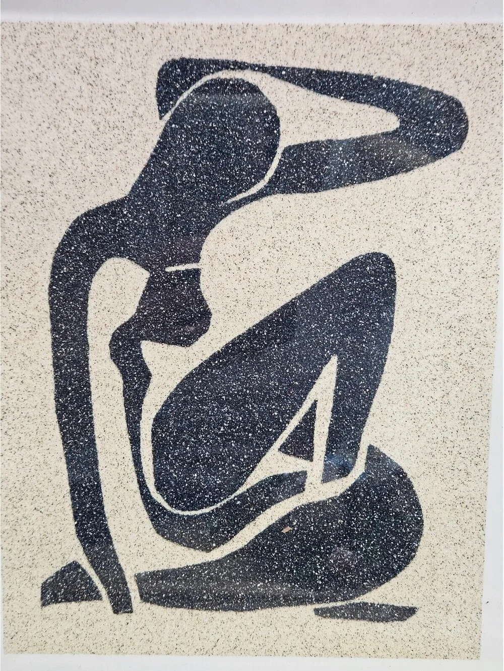 Vintage Framed Matisse Style Black Seated Female Silhouette Textured Sand Art